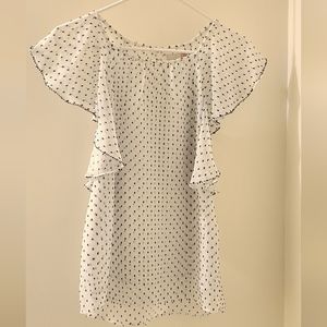 Gianni Bini XS White Dot Short Flutter Sleeve Top